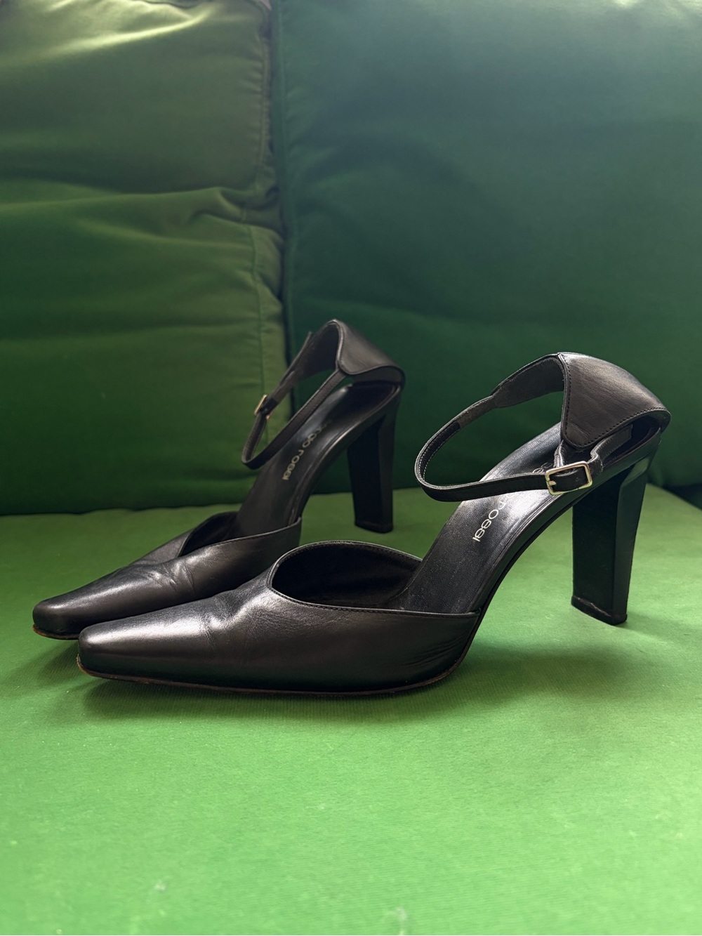 Vintage Sergio Rossi Black Leather Ankle-Strap Heels - Picture 2 of 5